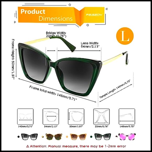 Polarized Square Cat Eye Sunglasses, Retro Oversized Women's Fashion Eyewear - Picture 6 of 7